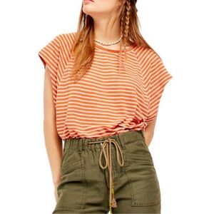 We The Free Orange Striped Short Sleeve Top